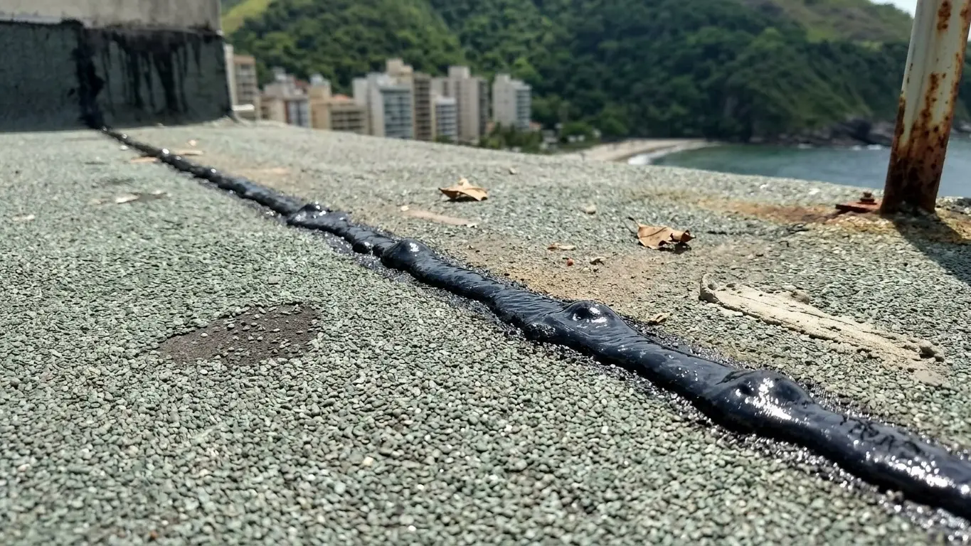 Detalhe de sobreposição de manta asfáltica em laje de cobertura · AM&D Engenharia
